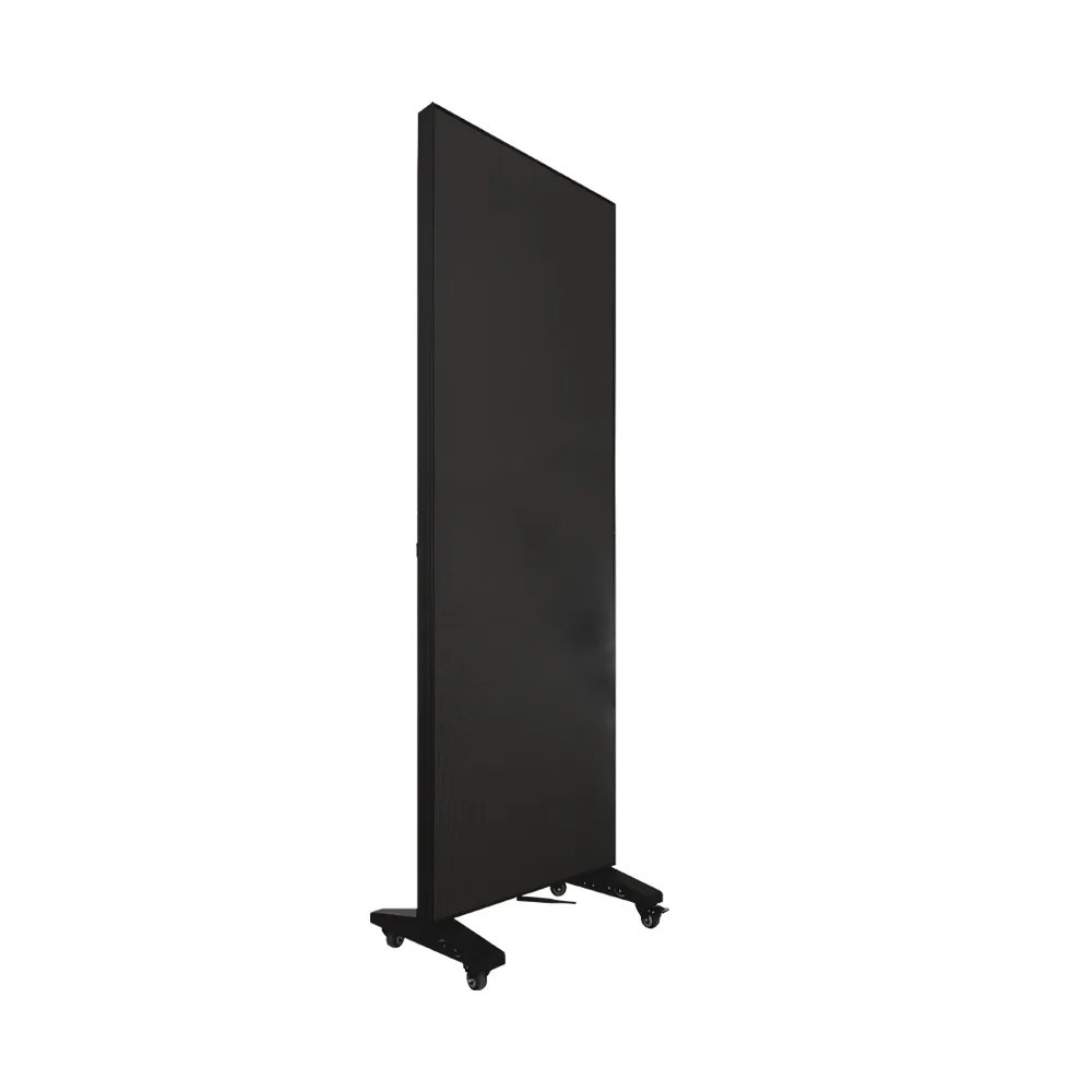 Indoor LED poster 640×1920, aluminium profile cabinet, side view, on casters