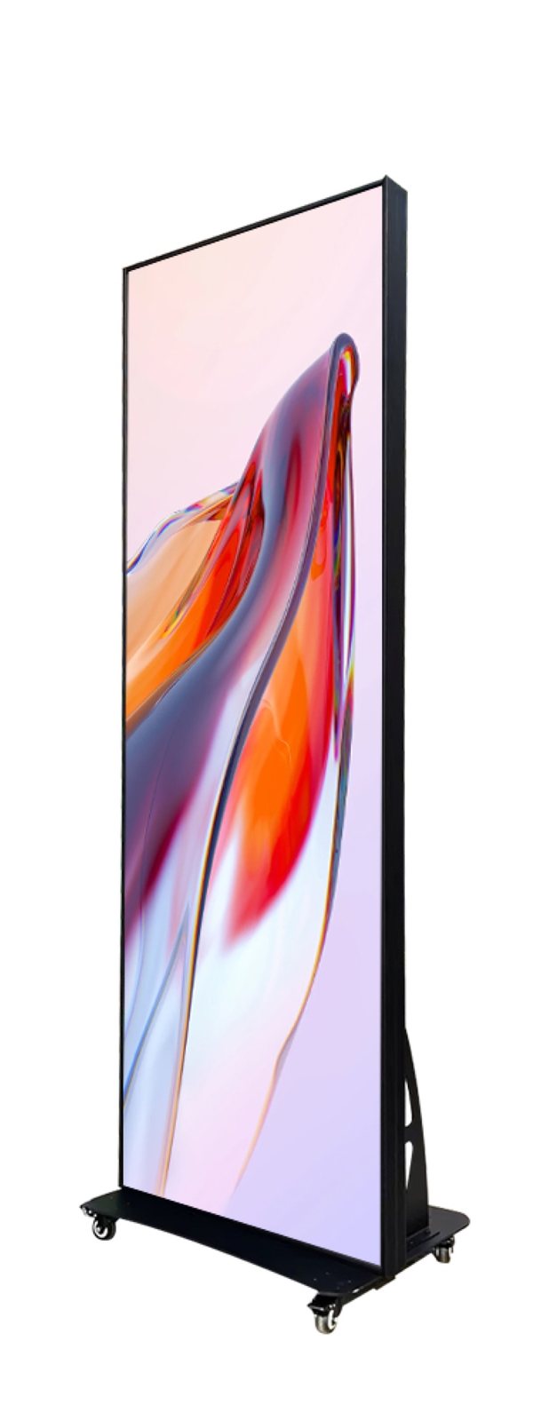Indoor die-cast LED poster 640×1920, front view, on casters