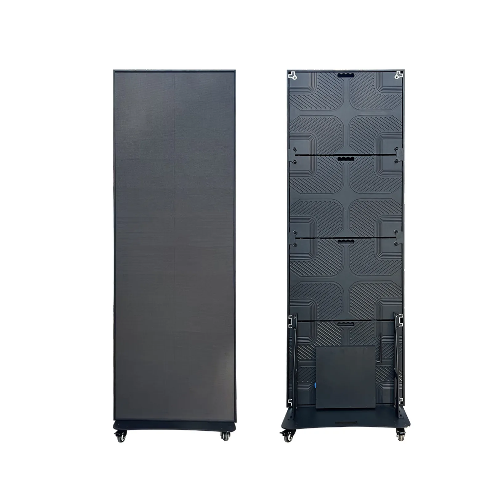 Double-sided indoor LED poster 640×1920 mm, both faces shown side by side, on casters